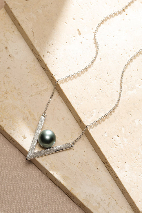9-10mm Tahitian Black Pearl V Pendant Necklace